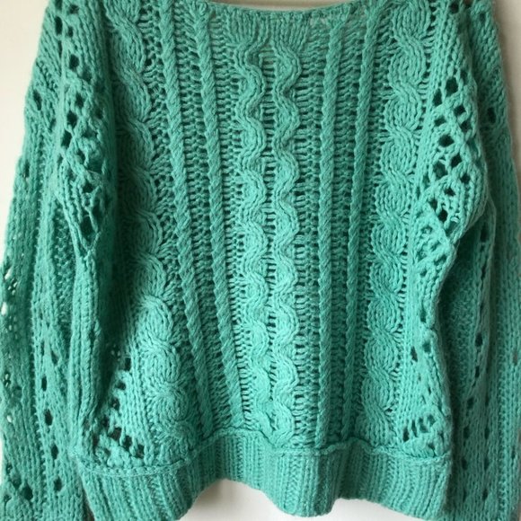 Free People Women’s Fluff Oversized Cable Knit Lace Sweater Mint Green XS - Picture 7 of 12